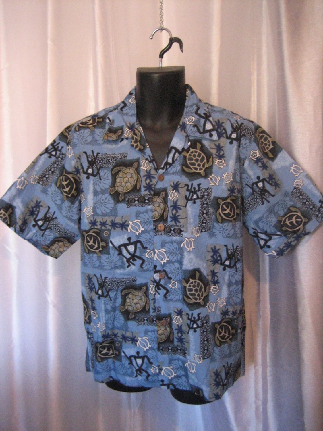 Hawaiian Kine Men's Blue Hawaiian Button Down Shirt Sz M Pre-Owned 100% Cotton