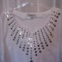 Merona Junior Size White Tunic Shirt w/Gold Round Sequins 100%Cotton Sz XXL NWWT