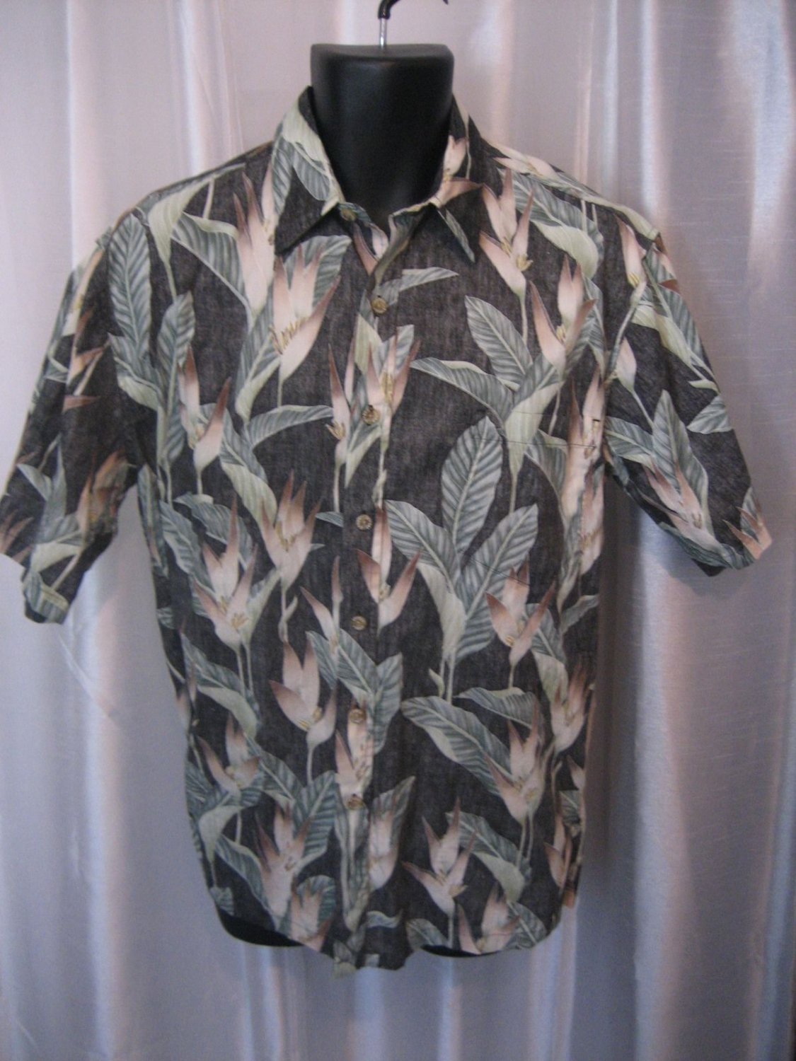 Cooke Street Men's Hawaiian Button Down Black/Green 100%Cotton Shirt Sz M Preown