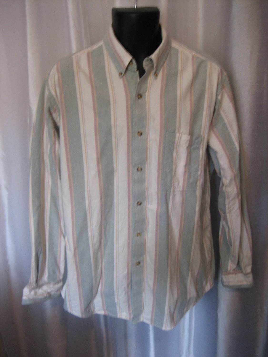 St John's Bay Men's Striped Button Down Long Sleeve Shirt Sz L16-16 1/2 PreOwned