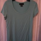 Attention Women's Green Blue Short Sleeve Round Neck Shirt Sz M 95% Rayon PreOwn