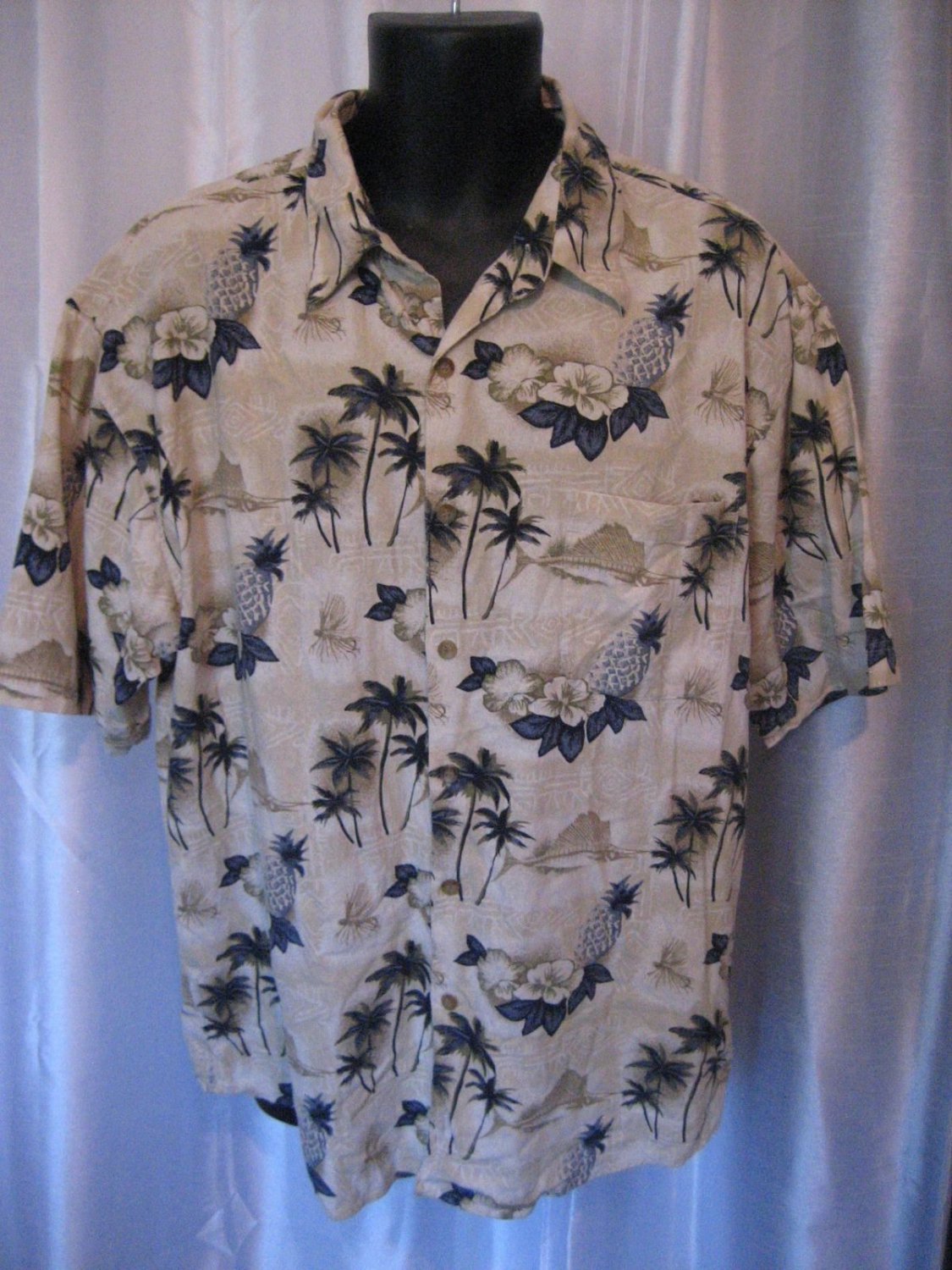 Field & Stream Men's Hawaiian Button Down Shirt Sz XL 100% Silk Pre-Owned