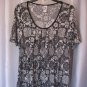 Pink Eli Women's Black/White Glitter Empire Waist Pullover Shirt Sz 2X NWNT