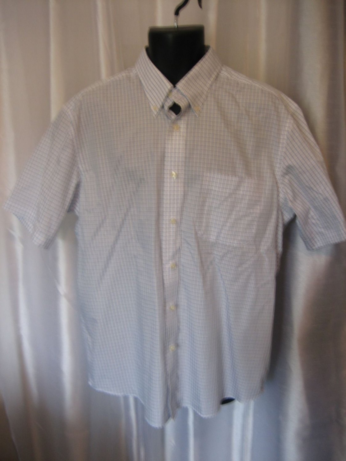 Eddie Bauer Men's White/Blue Checked Short Sleeve Button Down Shirt Sz L Pre-Own