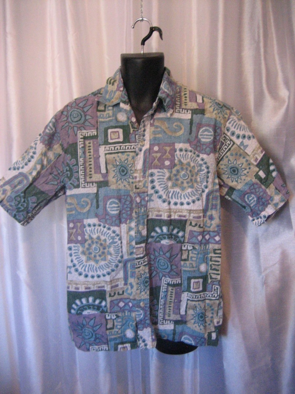 Go Barefoot Men's Hawaiian Button Down Cotton Short Sleeve Shirt Sz L Pre-Owned