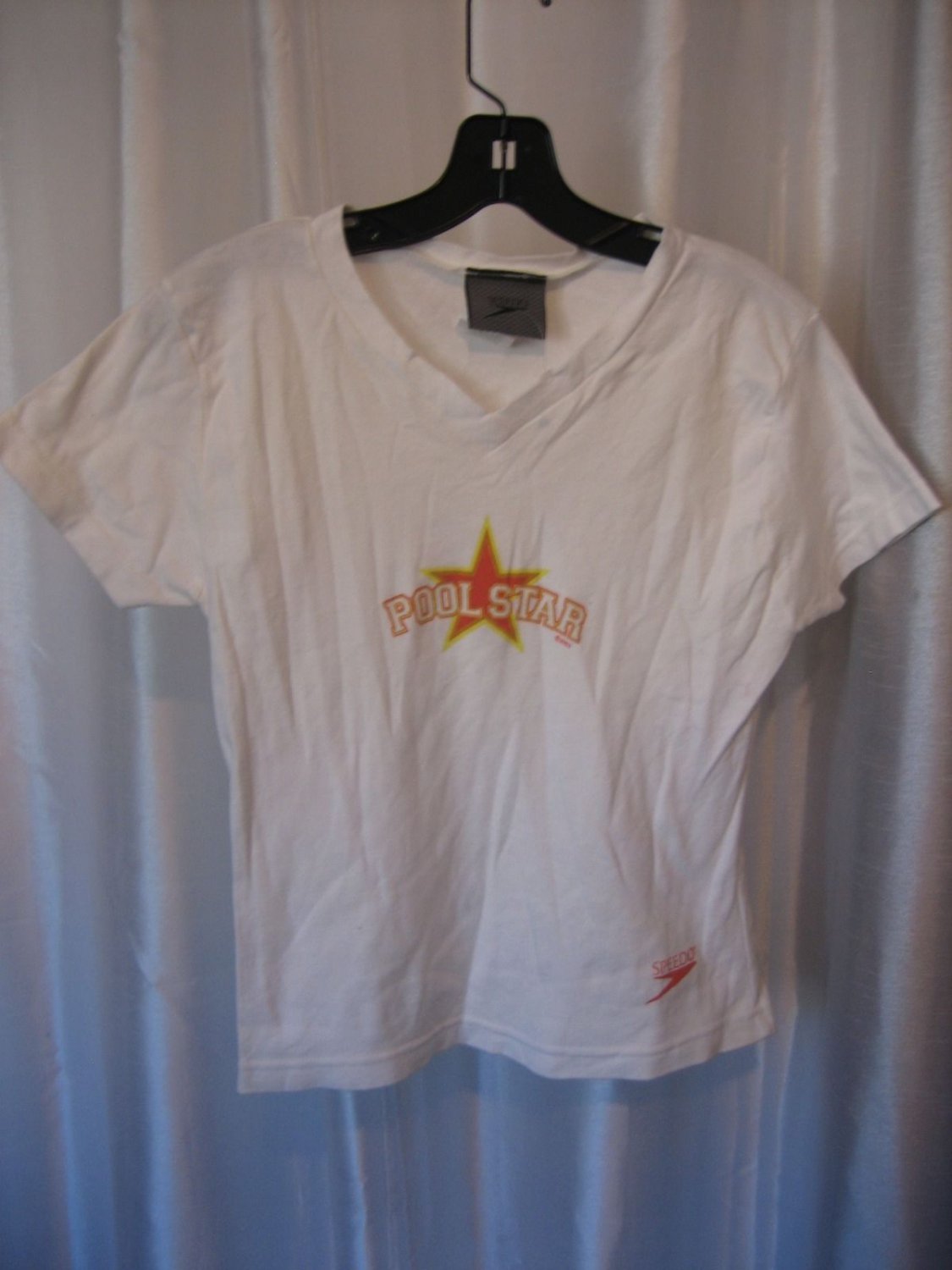 Speedo Junior Size Pool Star White Short Sleeve V Neck T Shirt 100% Cotton Sz L