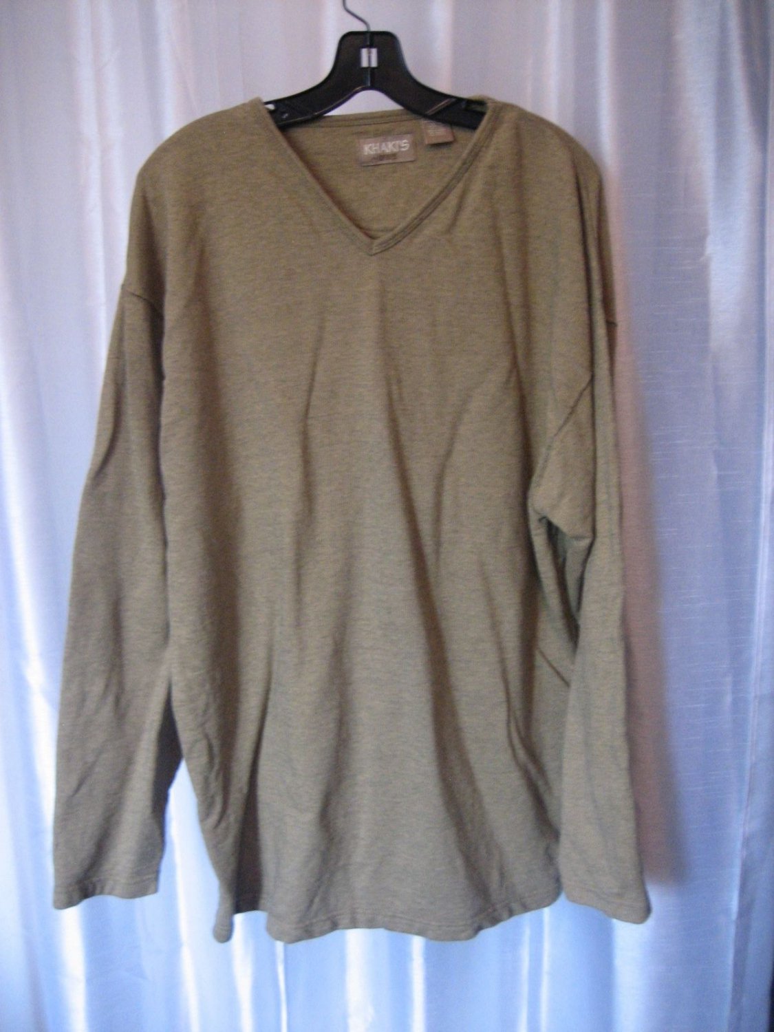 Khaki's by Arrow Men's Tan Oatmeal Cotton V Neck Pullover Shirt Sz L Pre-Owned