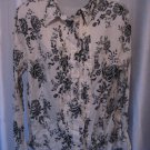 Dockers Junior Size Cream w/Black Flowers Long Sleeve Button Down Blouse Sz XL