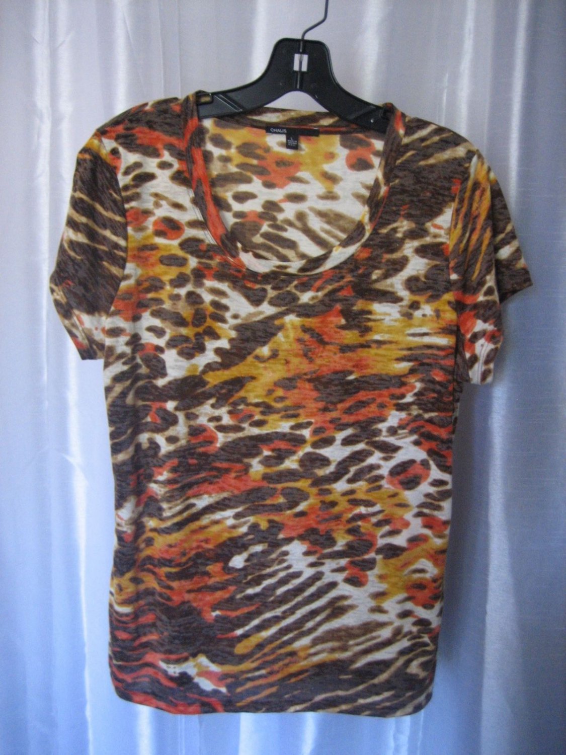 Chaus Junior Size Orange/Brown Animal Print Short Sleeve Shirt/Top Sz L PreOwned