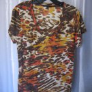 Chaus Junior Size Orange/Brown Animal Print Short Sleeve Shirt/Top Sz L PreOwned