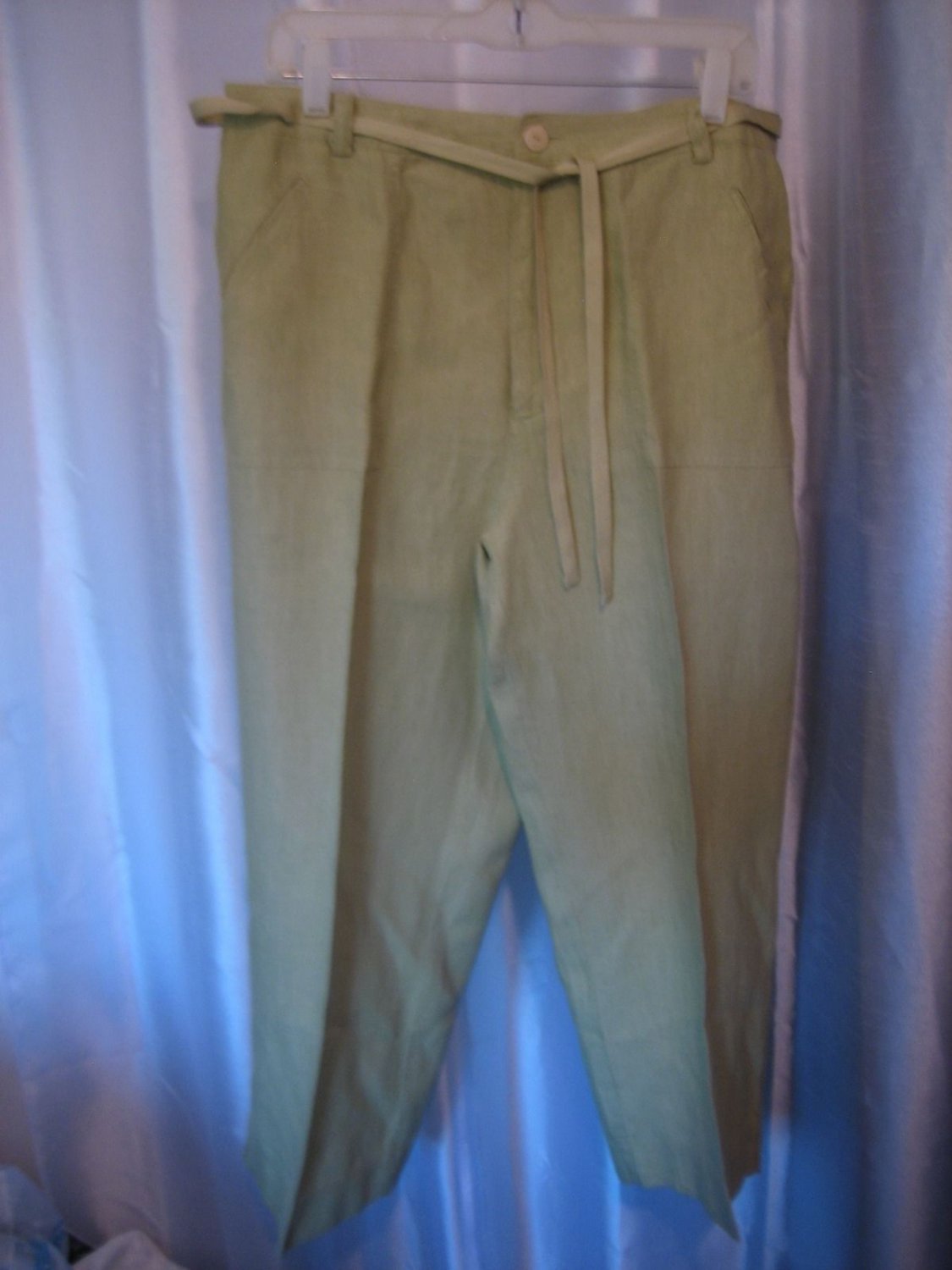 Linden Hill Women's 100% Linen Celery Green Long Pants Sz 18 Pre-Owned