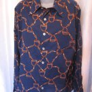 Vintage Countess Wara Men's Navy Equestrian Button Down Long Sleeve Shirt Sz L