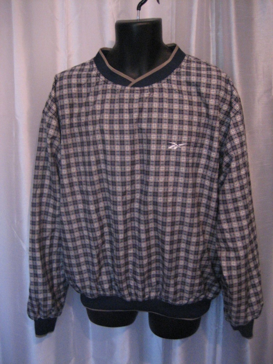 Reebok Golf Men's Navy/Tan Plaid Long Sleeve Pullover Windbreaker Shirt Sz L