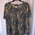 Brittany Black Woman Blue/Tan/Grey Sparkle Paisley Pullover Shirt Sz 2X NWNT