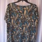 Brittany Black Woman Blue/Tan/Grey Sparkle Paisley Pullover Shirt Sz 2X NWNT