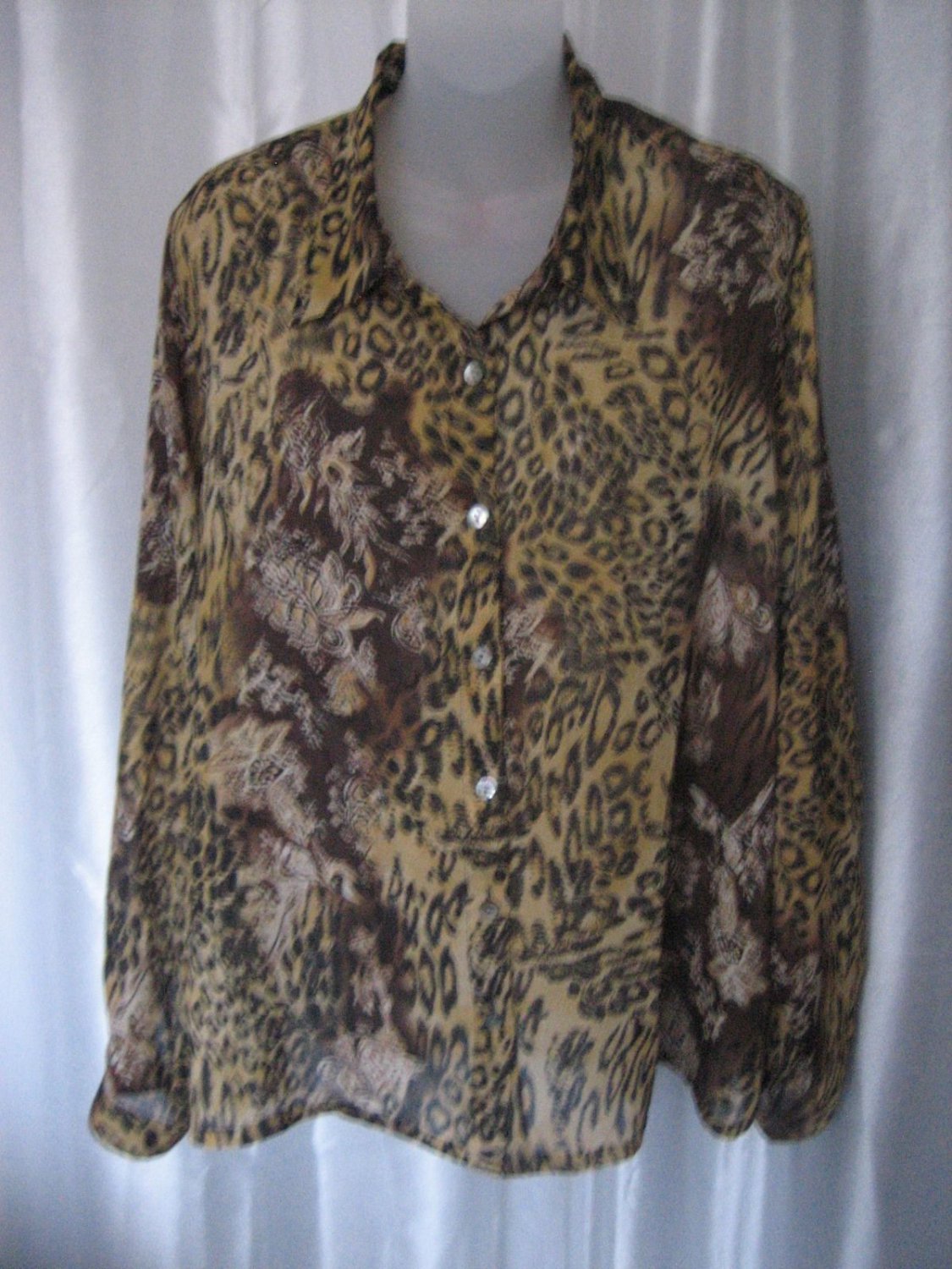 French Laundry Women's Brown/Black Animal Print Long Sleeve Blouse Sz 1X Pre-Own