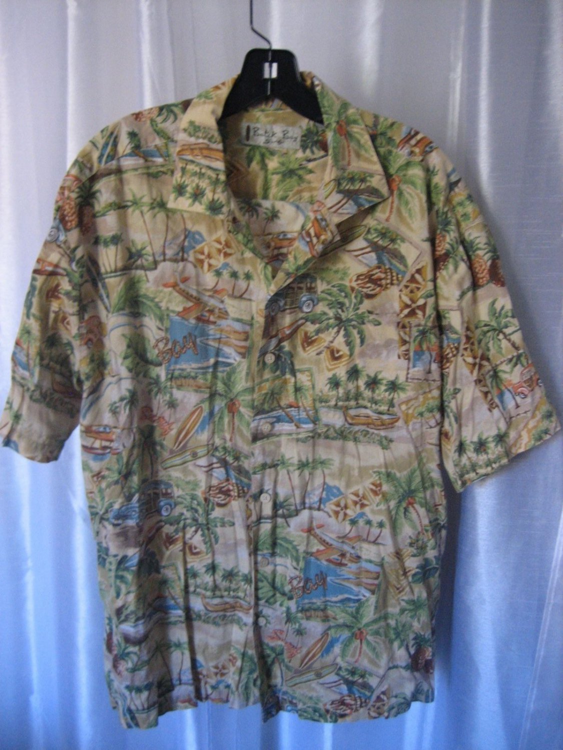 Batik Bay Surf Men's Tan Hawaiian Button Down Shirt Sz XL100% Cotton Pre-Owned