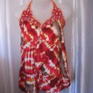 Perseption Concept Red/Brown/Cream Tye Dye Halter Top Shirt Sz M NWNT 100% Rayon