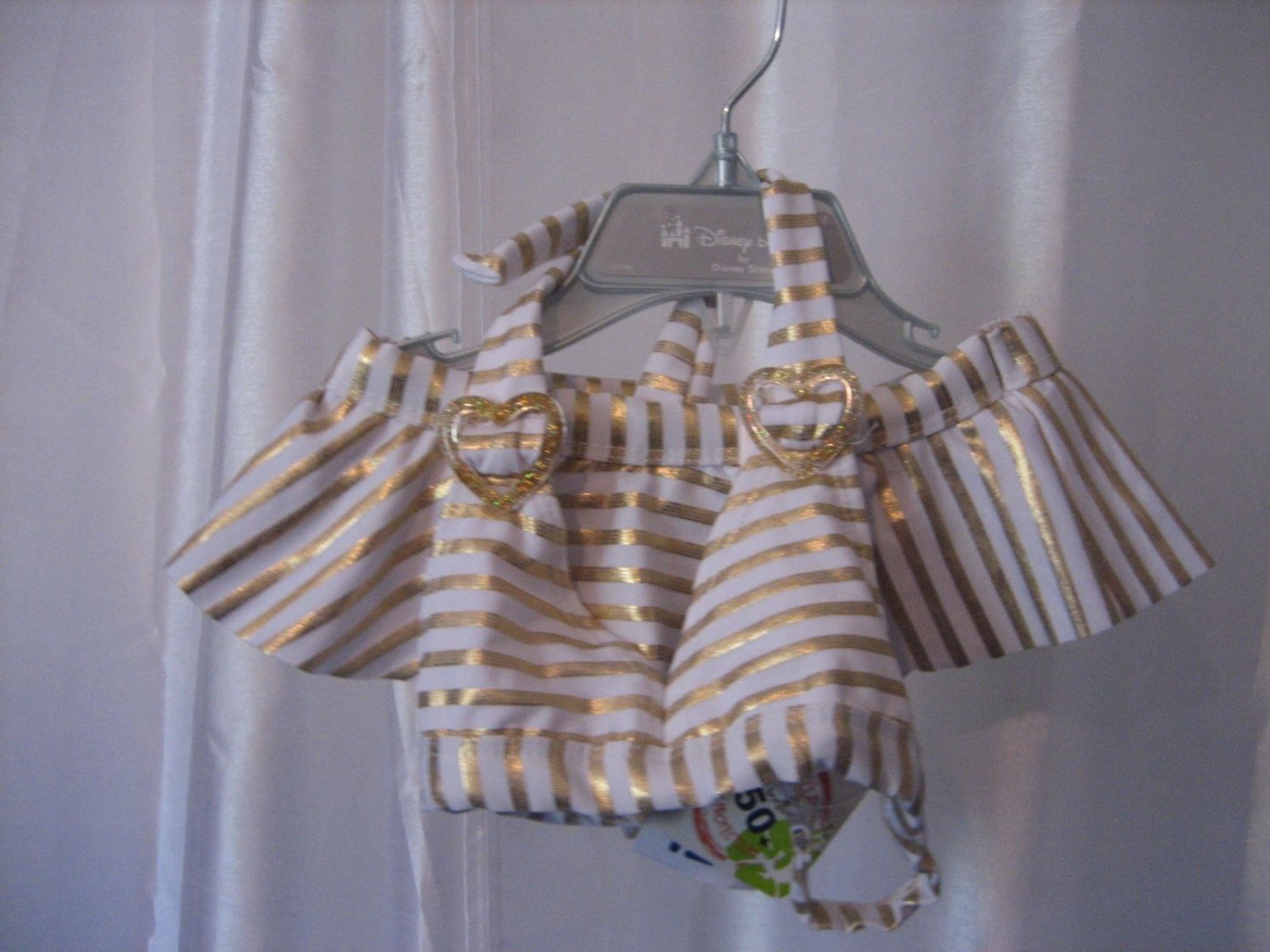 Penelope Mark Infant Girls White & Gold Striped 2 Piece Swim/Bathing Suit Sz 24M