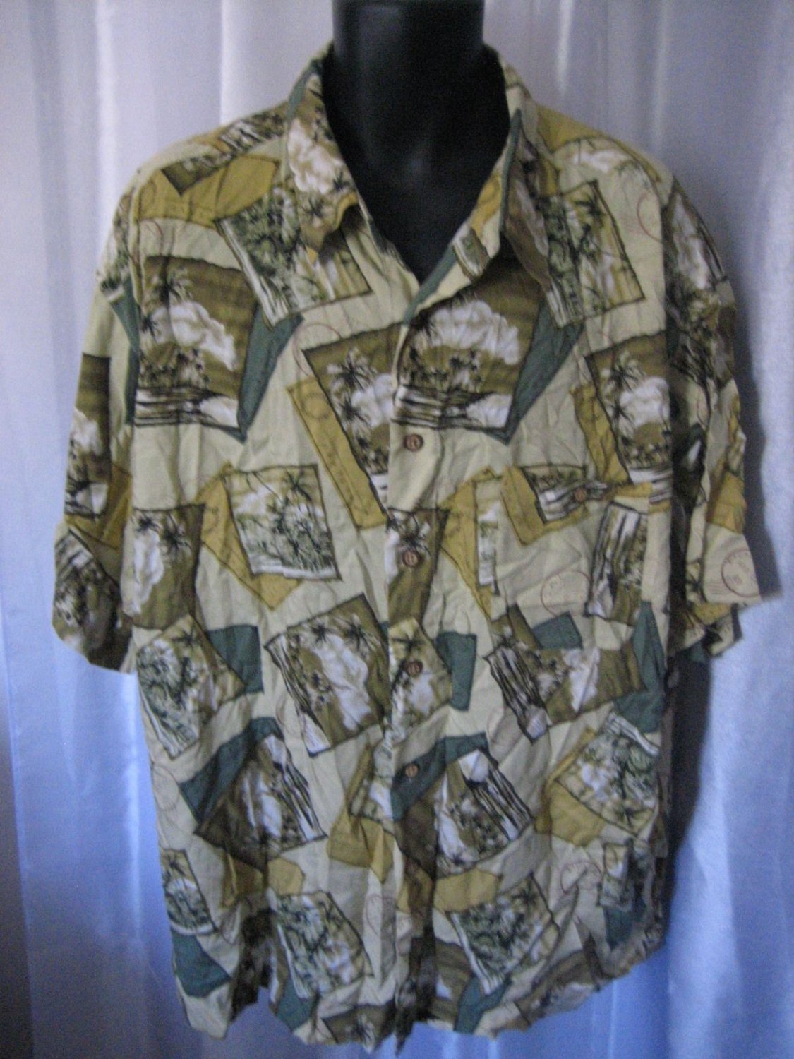 North Crest Men's Button Down Shirt with Tropical Postcards  Sz XXL100% Rayon