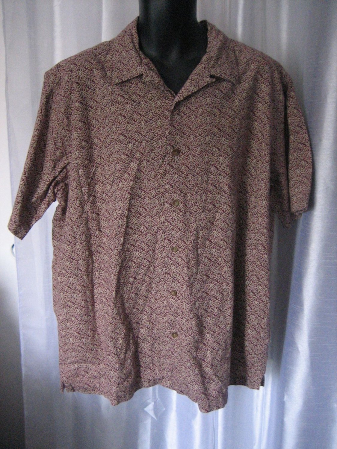 Eddie Bauer Men's Weathered Linen Maroon/Tan Button Down Shirt Sz L Tall Pre-Own