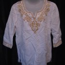 Jaclyn Smith  Junior Size White & Gold Beaded Tunic Shirt Sz Large Pre-Owned