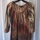 B.L.E.U. Junior Size Long Sleeve Brown Printed Shirt/Top Polyester Sz L PreOwned
