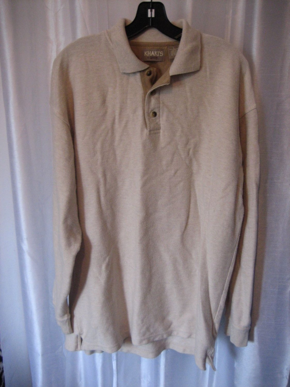 Khaki's by Arrow Men's Beige Long Sleeve 3 Button Front Shirt Sz L Pre-Owned