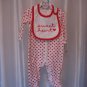 Carter's Sweet Heart White with Red Hearts 2 Piece Infant Sleeper & Bib Sz 6M NW