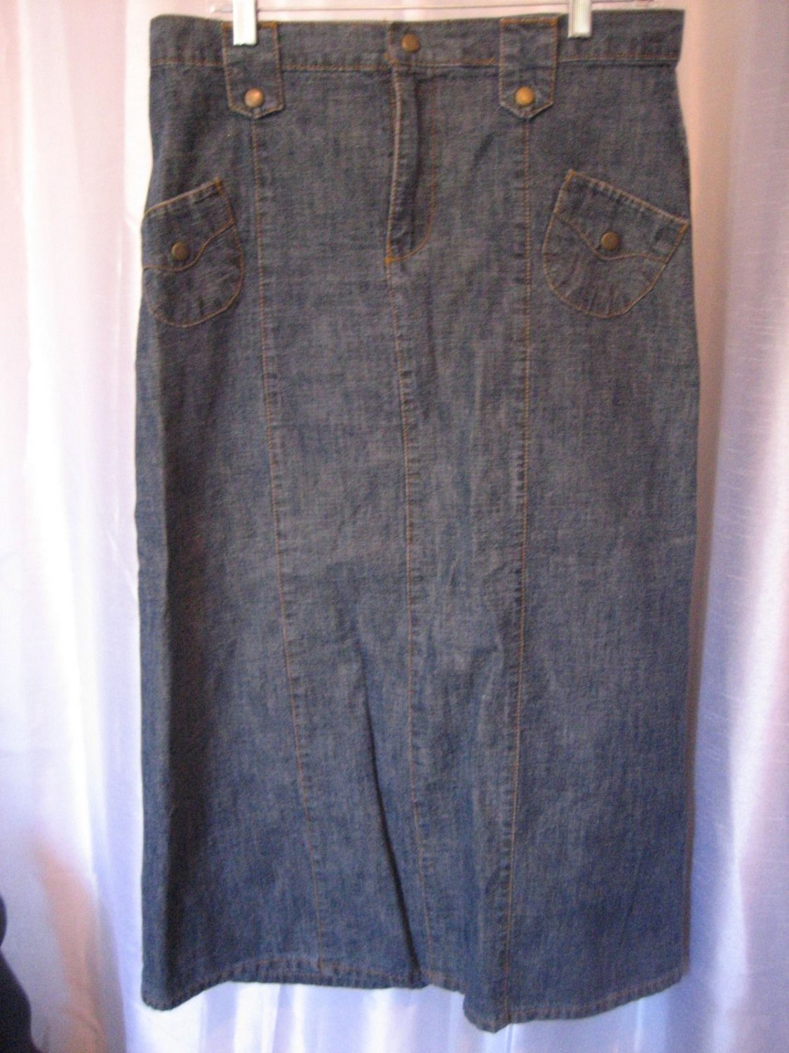 Details Junior Size Blue Denim Jean Mid Calf Skirt Sz 12 Pre-Owned 100% Cotton
