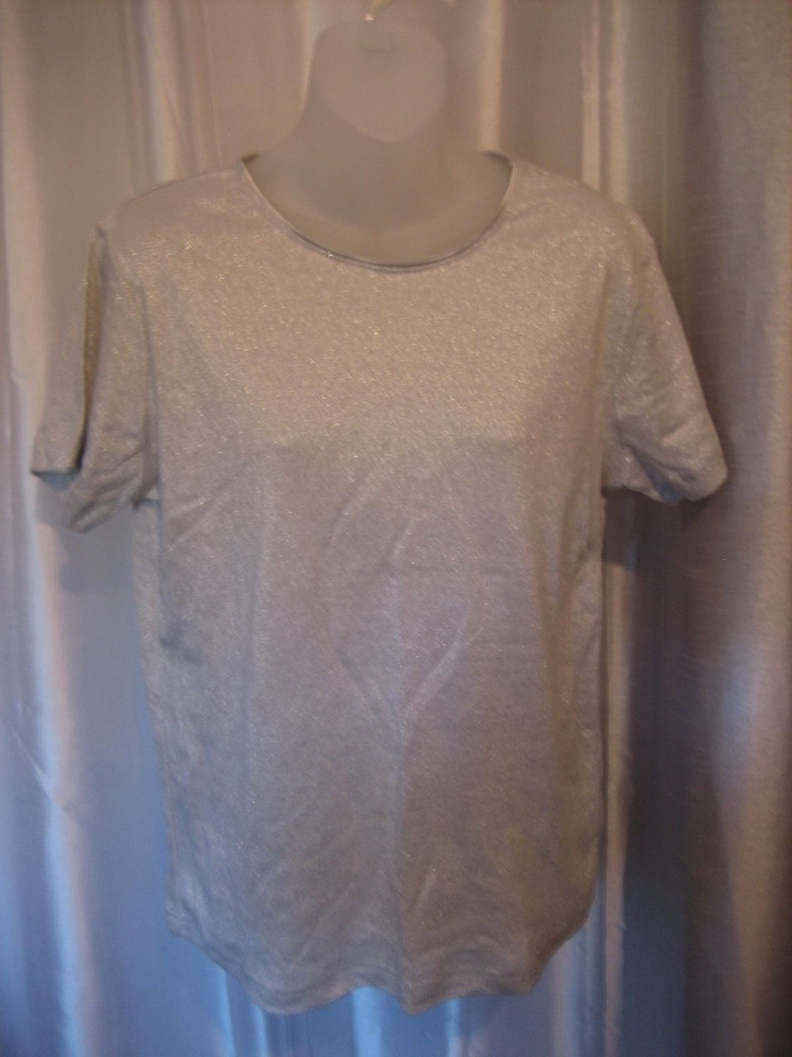 White Stag Women's Metallic Silver Short Sleeve Shirt/Top Sz 12/14 Pre-Owned