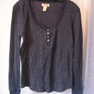 Route 66 Junior Size Navy w/Silver Thread Long Sleeve Henley Shirt Sz L PreOwned