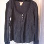 Route 66 Junior Size Navy w/Silver Thread Long Sleeve Henley Shirt Sz L PreOwned