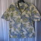 KY'S Men's Cream/Blue/Green Leaf Print Hawaiian Button Down Shirt Sz L Pre-Owned