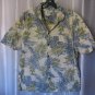 KY'S Men's Cream/Blue/Green Leaf Print Hawaiian Button Down Shirt Sz L Pre-Owned