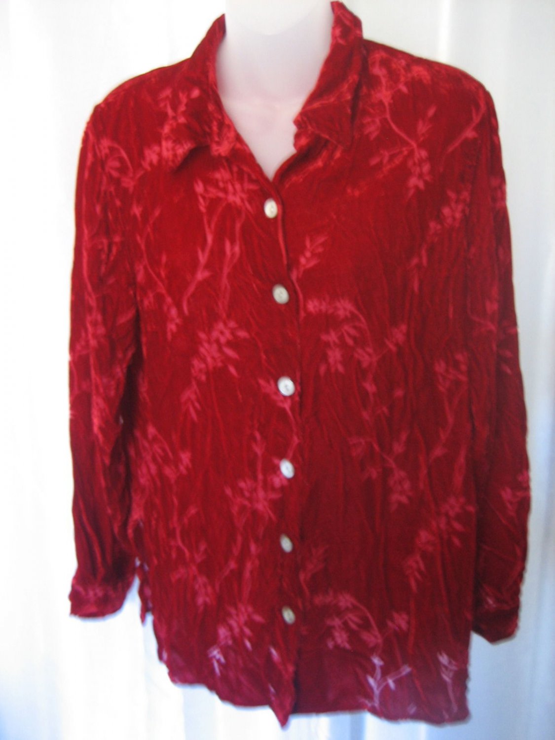 Jaclyn Smith Classic Deep Red Women's Button Down Blouse Shirt Sz L Pre-Owned