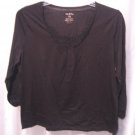 White Stag Women's Black Lace Chest Pullover Long Sleeve Shirt Sz XL 16/18 NWNT