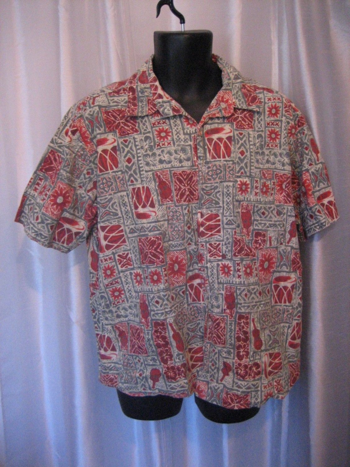 Stitch Men's Red/Blue/ Button Down Hawaiian Shirt 100% Cotton Sz XL Pre-Owned