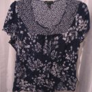 Antilia Femme Navy Blue/White Floral Junior's Short Sleeve Shirt Sz 2X Pre-Owned