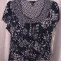 Antilia Femme Navy Blue/White Floral Junior's Short Sleeve Shirt Sz 2X Pre-Owned