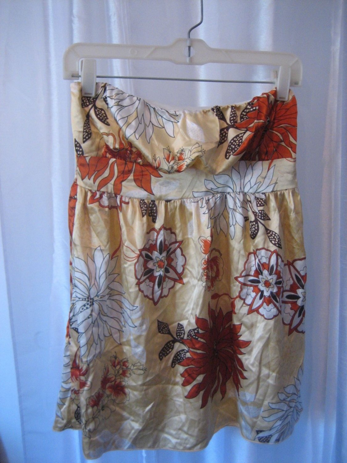 THX Junior Size Floral Strapless Shirt Sz M Tan/White/Brown/Rust Pre-Owned