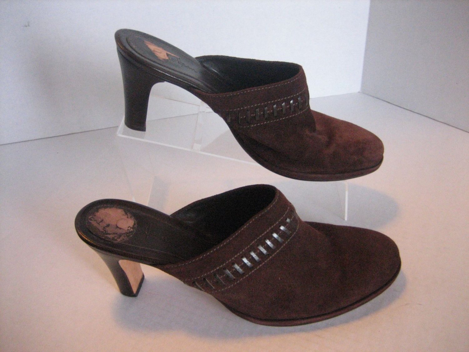 Cole Haan D22594 Women's Brown Suede Mid Heel Mules Shoe Sz 8 Pre-Owned Brazil
