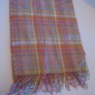 100% Cashmere Tan & Pastel Color Women's Plaid Fringe Scarf 12Wx62L Pre-Owned