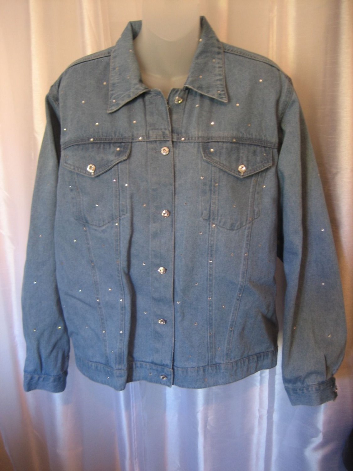 Milaiessigns Women's Blue Denim Long Sleeve Jacket w/Rhinestones Sz XL Pre-Owned