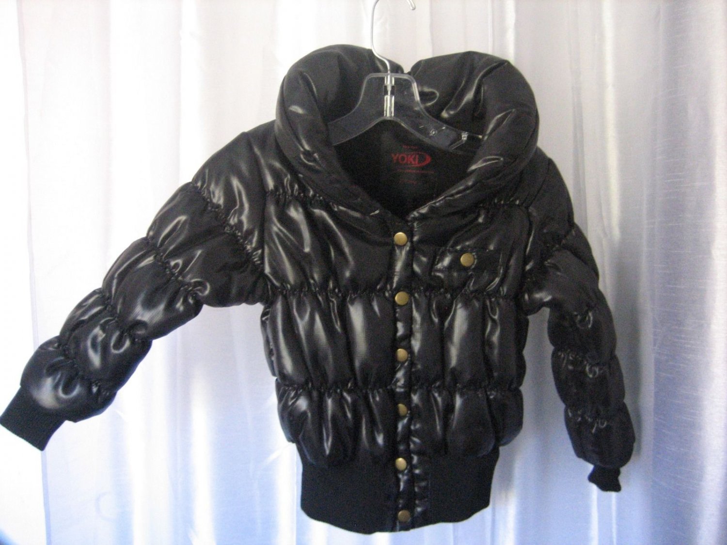 Yoki Sport Girl's Black Solid Snap Front Puffy Jacket Sz 6X 100% Polyester NWWT