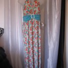 Jonathan Martin Aqua/Orange/White Halter Maxi Dress Sz 13-14 NWWT 786585118728