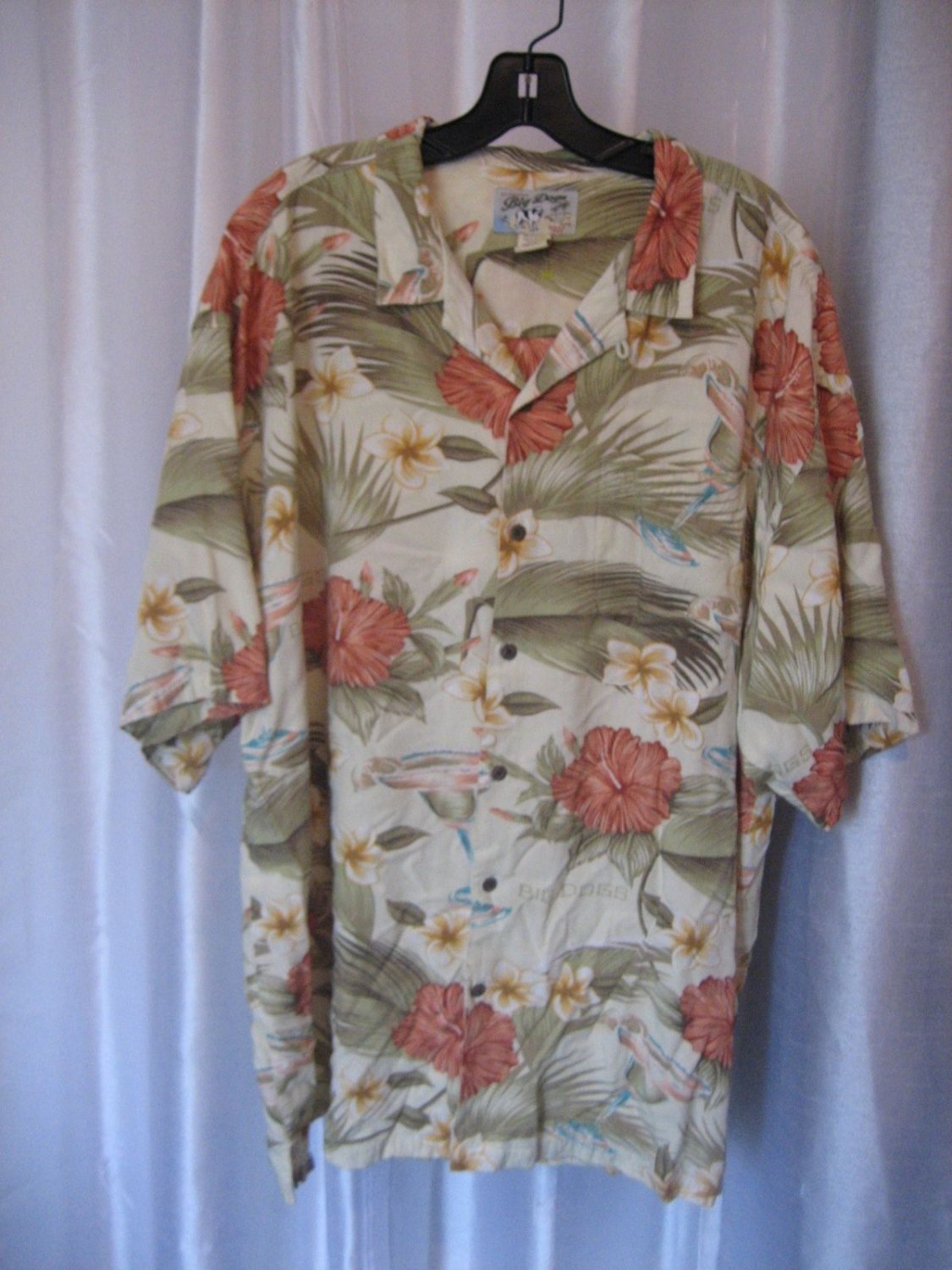 Authentic Big Dogs Men's Green&Cream Hawaiian Button Down Shirt Sz XL Pre-Owned