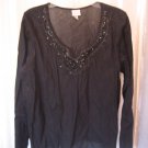 Xhilaration Junior Size Black Sequined & Beaded Long Sleeve Tunic Shirt Sz XXL