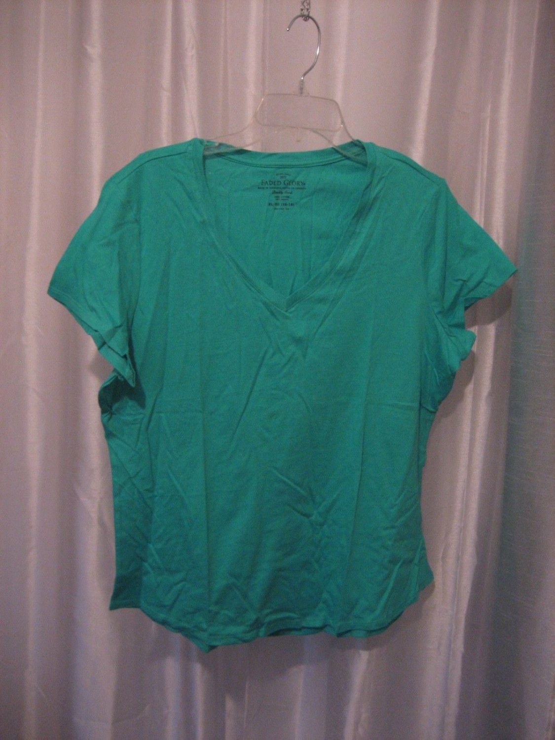 Faded Glory Junior Size Turquoise VNeck Short Sleeve Shirt Cotton Sz XL ...