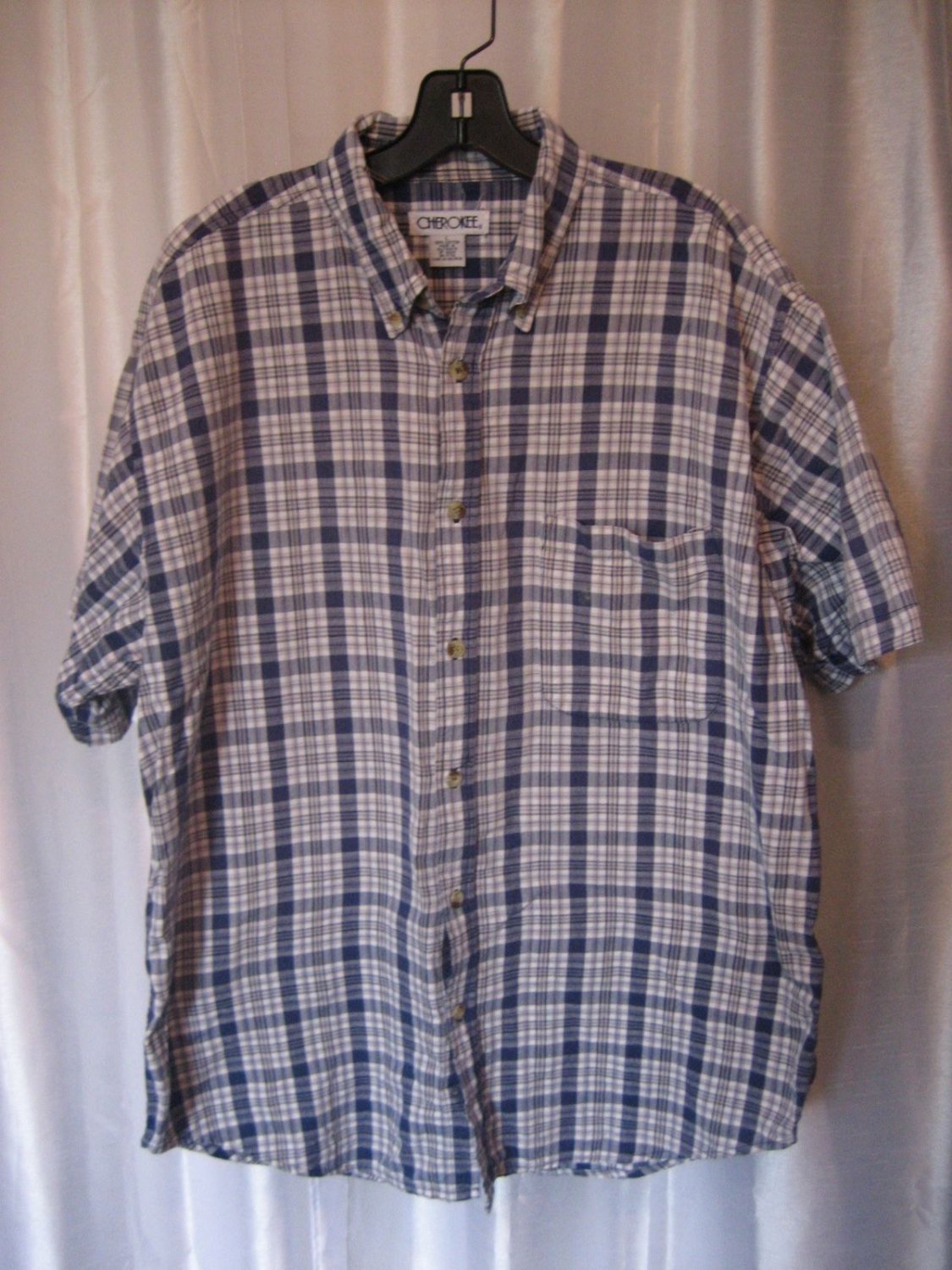 Cherokee Men's Blue/White Striped Button Down Short Sleeve Shirt Sz L ...
